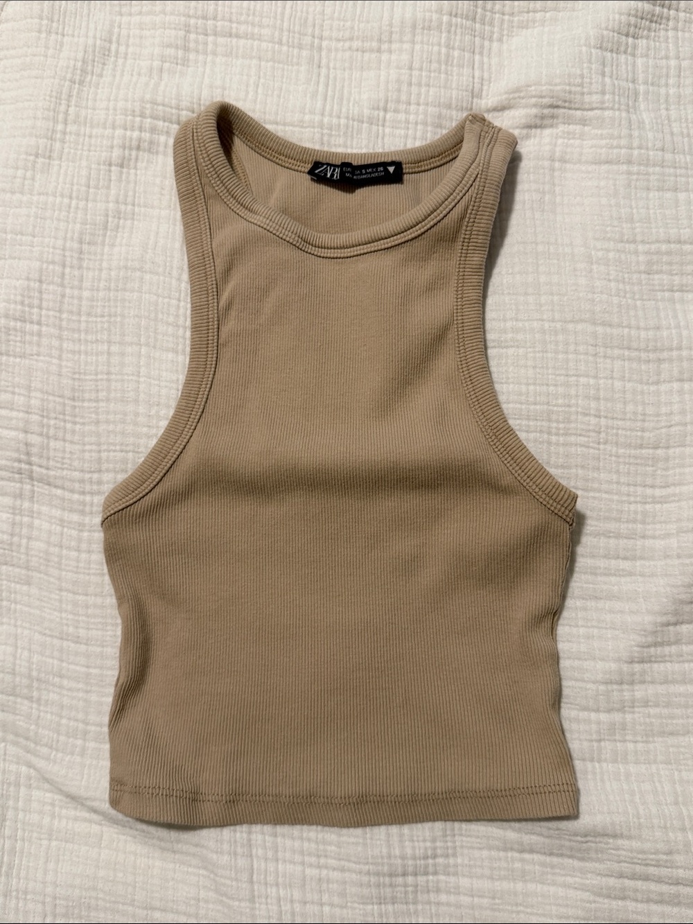 Zara Beige Ribbed Racerback Crop Tank